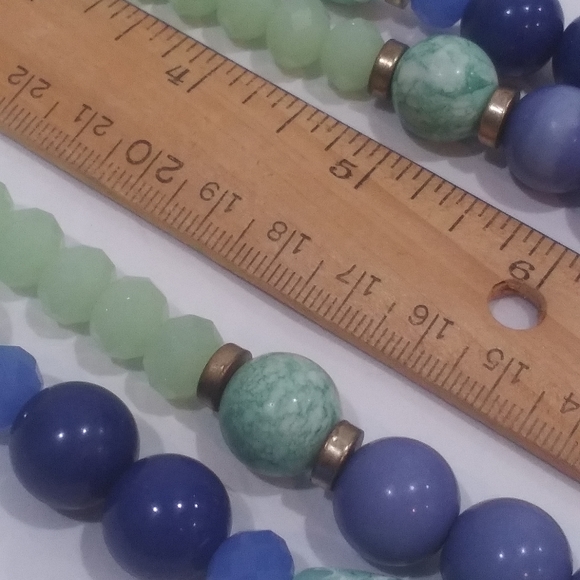 Mint Green and Blue Beaded Two-Strand Chunky Beaded Necklace - Picture 7 of 9